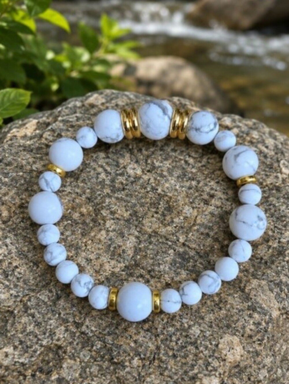 White Howlite Beaded Stretch Bracelet | Handmade